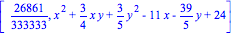 [26861/333333, x^2+3/4*x*y+3/5*y^2-11*x-39/5*y+24]